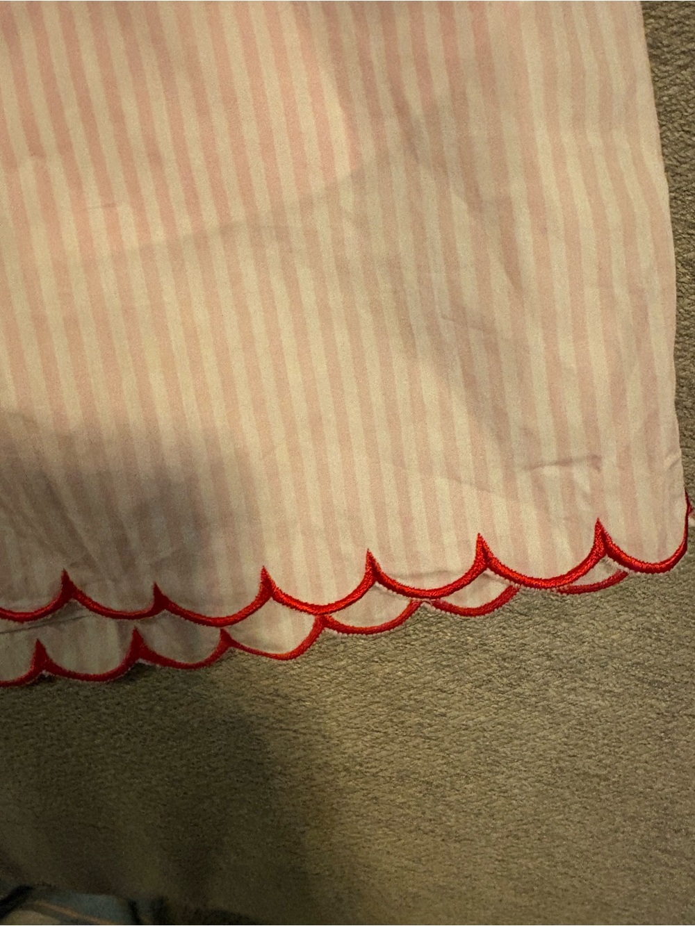 LAKE Women’s Pink Striped Pajama Set with Red Scallop Trim - Picture 3 of 7